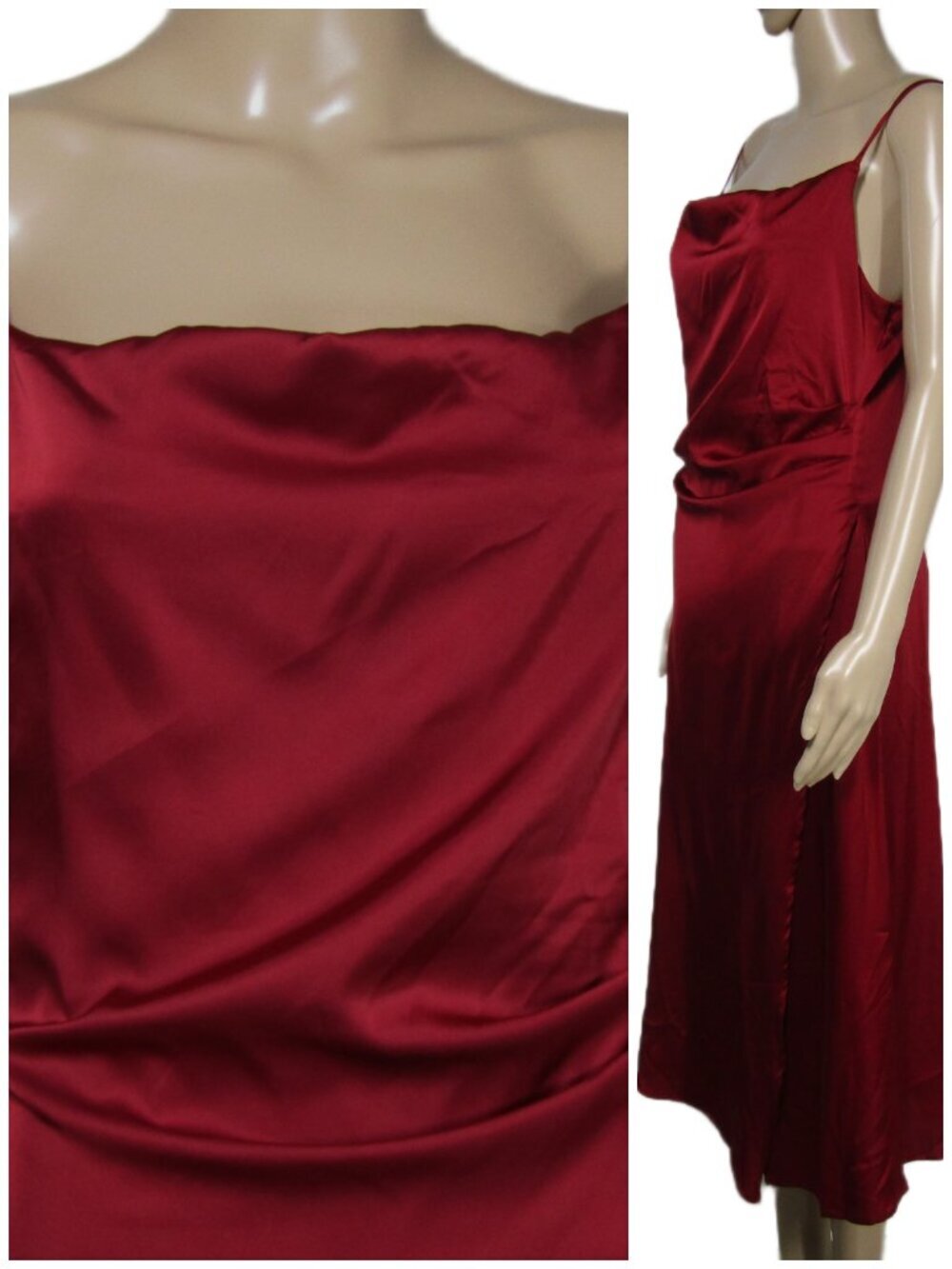 VTG 90s Y2K Nicole Miller Red Draped Satin Party Event Vamp Goth Midi Dress S